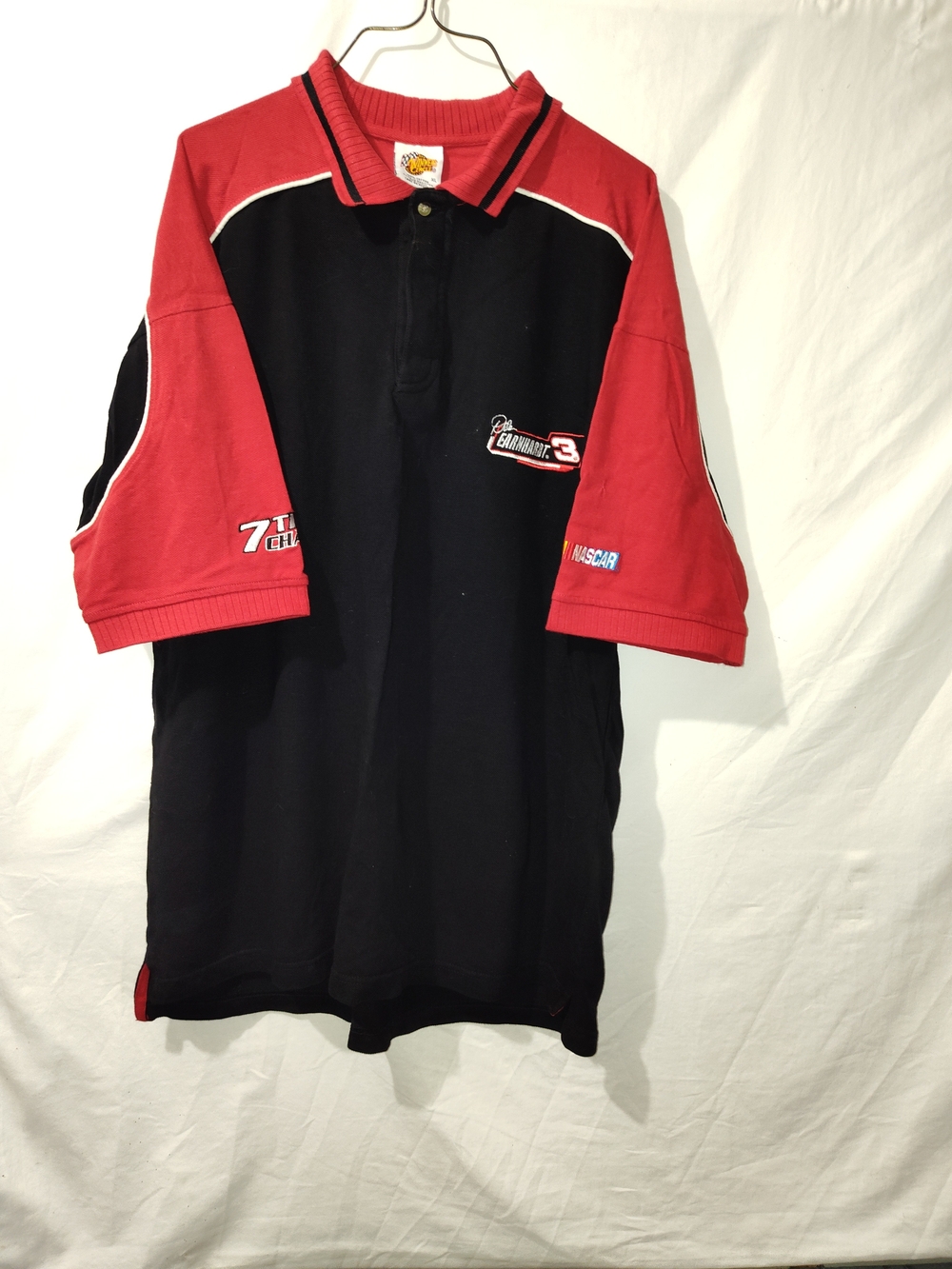 Men's Black and Red Racing Polo Shirt with Embroidered Logos